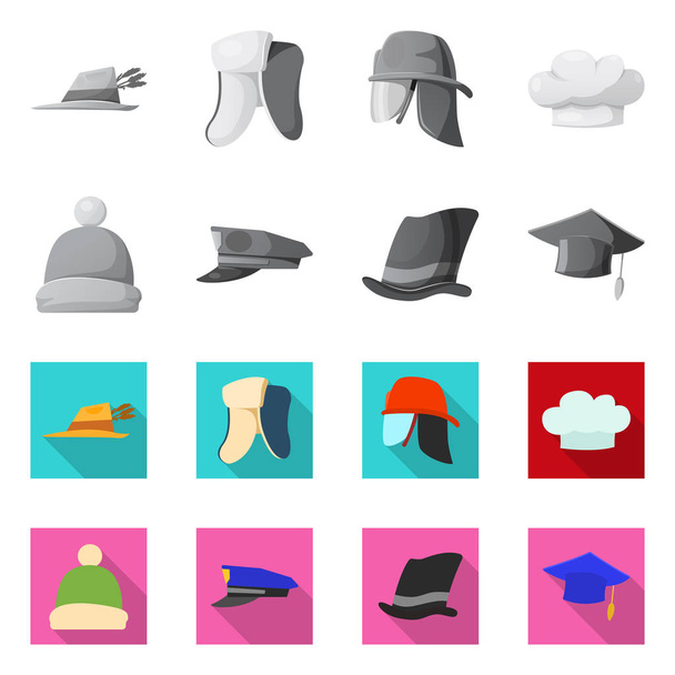 Vector design of headgear and cap symbol. Collection of headgear and headwear stock vector illustration. - Vektör, Görsel