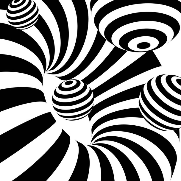 Schwarz-weiße abstrakte Streifen optische Illusion auf Kunsthintergrund - Vektor, Bild