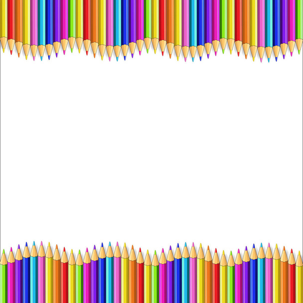 Cadre vectoriel carré ondulé en crayons de bois multicolores rangées isolées sur fond blanc. Cadre de retour à l'école concept de gabarit limite, avec espace de copie pour le texte
. - Vecteur, image