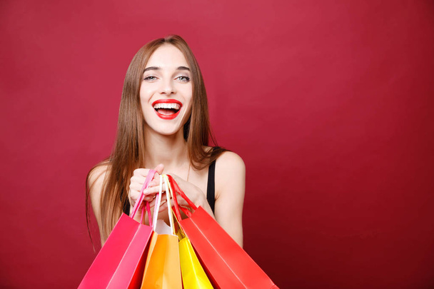 Attractive Woman Holding Many Shopping Bags - Foto, Imagem