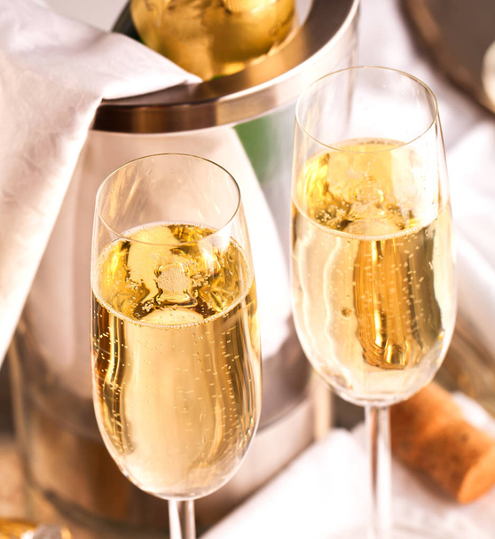 champagne glasses and bottle  - Fotó, kép