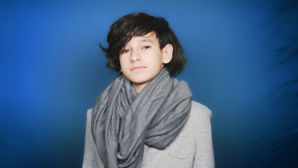 Back to school. Portrait of a teen boy who poses for the camera in autumn clothes. chroma key. Education. - Video