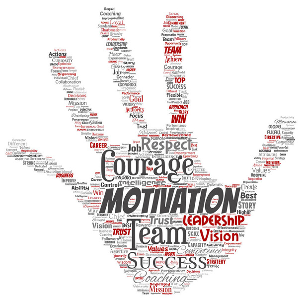 Vector conceptual business leadership strategy, management value hand print stamp word cloud isolated background. Collage of success, achievement, responsibility, intelligence authority or competence - Vector, Image