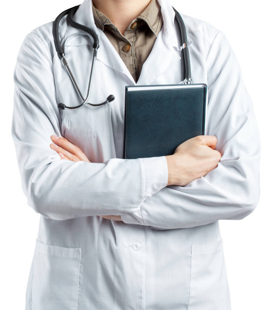 Woman doctor with a stethoscope. Isolated on white. - Фото, зображення