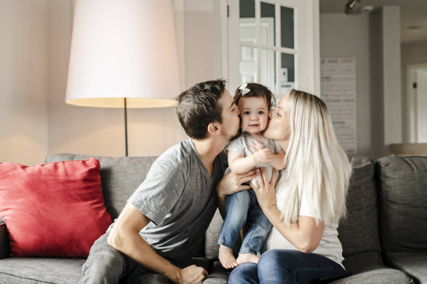 Family mother, father, child daughter at home - Foto, Imagem