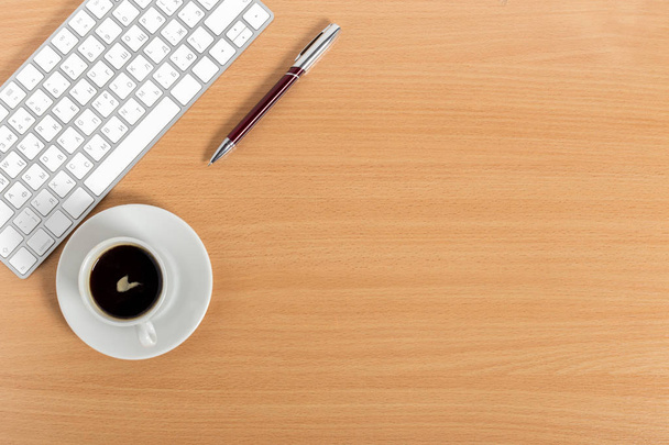 working place at wooden desktop with coffee - Photo, Image