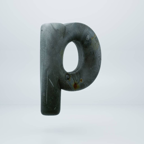 Régi rozsdás fém P betű kisbetű. 3D-s betűkészlet teszik a elszigetelt fehér háttér - Fotó, kép