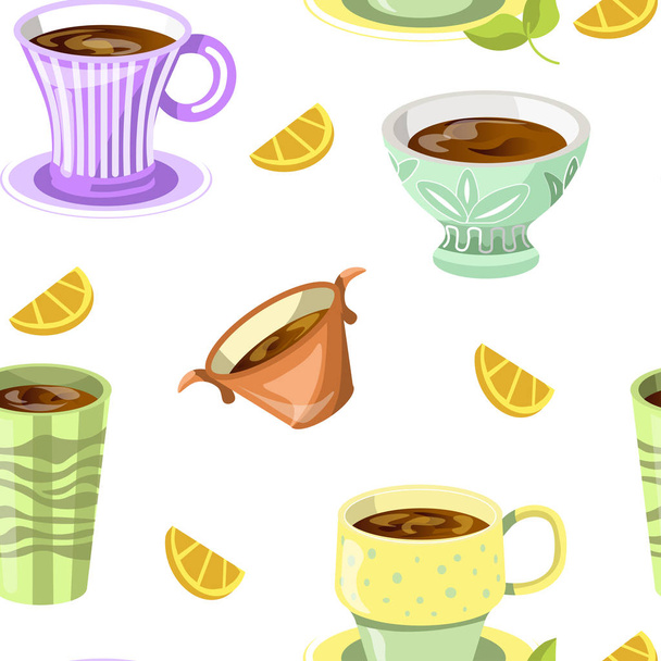 Coffee or tea poured in cup seamless pattern  - Вектор, зображення