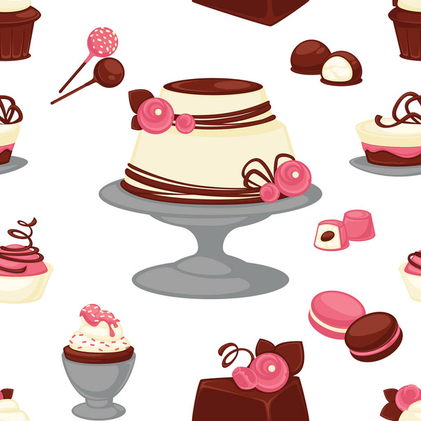 Bakery and cakes baked culinary products seamless pattern - Вектор,изображение