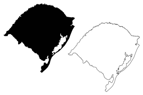 Ріу-Гранді-ду-Сул (регіон Бразилії, Федеративні держави, Федеративної Республіки Бразилія) карта Векторні ілюстрації, Писанина ескіз Ріо-Гранде робити-суль-карта - Вектор, зображення