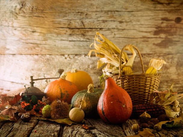Thanksgiving dinner. Autumn fruit with copyspace. Thanksgiving autumn background - Photo, image