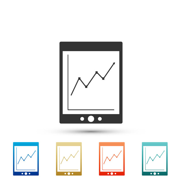 Tablet con icona grafico statistico isolato su sfondo bianco. Grafico finanziario e grafico. Imposta elementi in icone colorate. Design piatto. Illustrazione vettoriale
 - Vettoriali, immagini