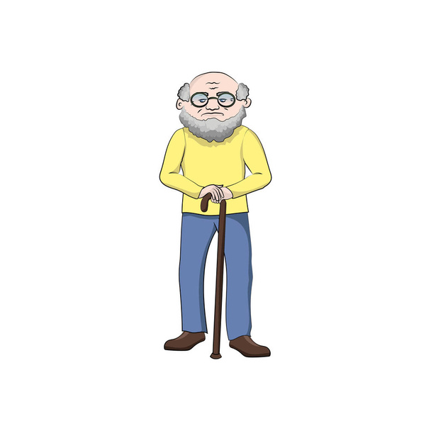 Дедушка с тростью. Векторная цветная иллюстрация
 - Вектор,изображение