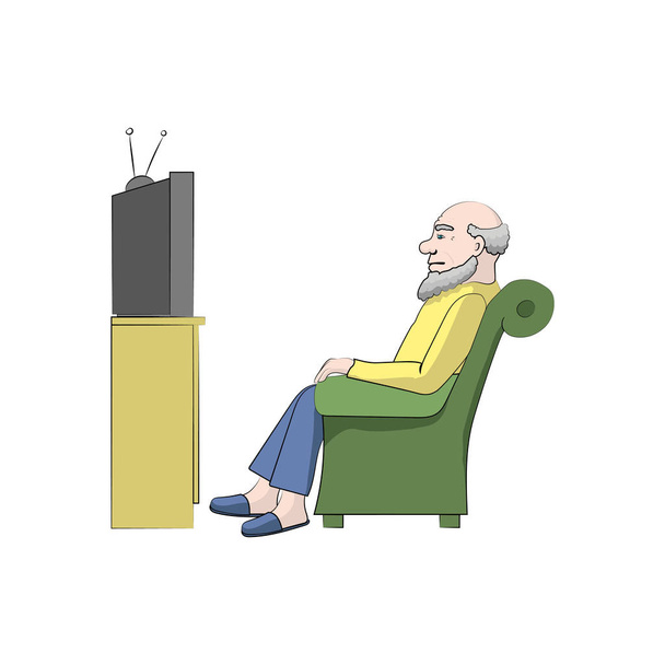Isoisä katsoo televisiota. Vektorin värikuvitus
 - Vektori, kuva