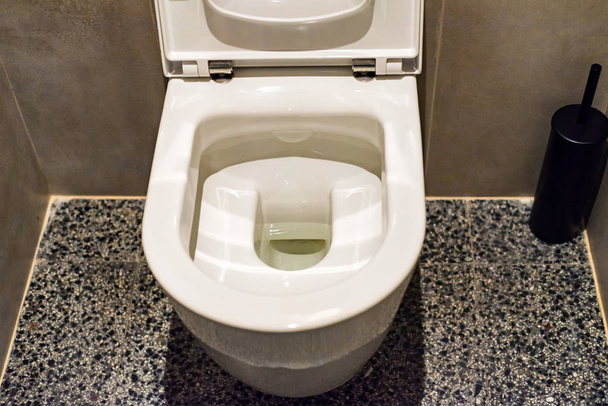 Flush toilet bowl in public lavatory close - Photo, Image