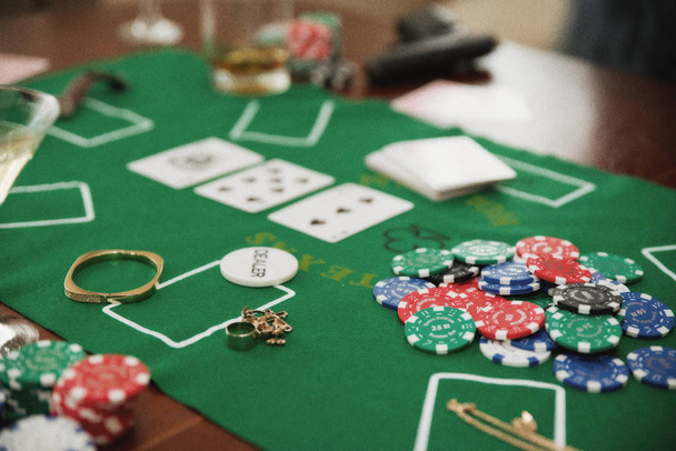 Playing chips on game table (ancient version) - Fotoğraf, Görsel