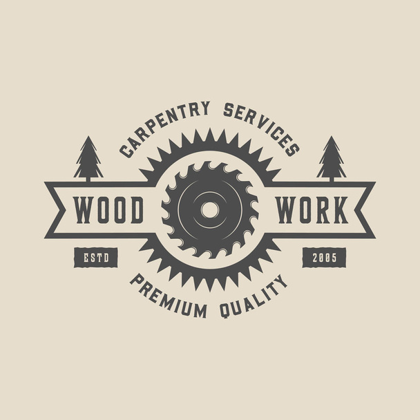 Falegnameria vintage, lavorazione del legno ed etichetta meccanica, distintivo, emblema e
 - Vettoriali, immagini