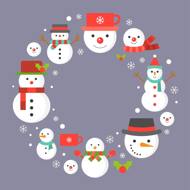 ikona bałwana i płatki śniegu na tle świąt Bożego Narodzenia - Wektor, obraz