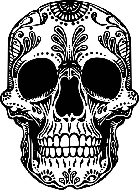Vektorové černobílé tetování lebky ilustrace - Vektor, obrázek