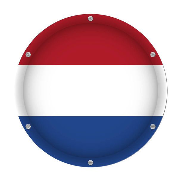 kulaté kovové vlajka Nizozemska se šesti šrouby před bílým pozadím - Vektor, obrázek