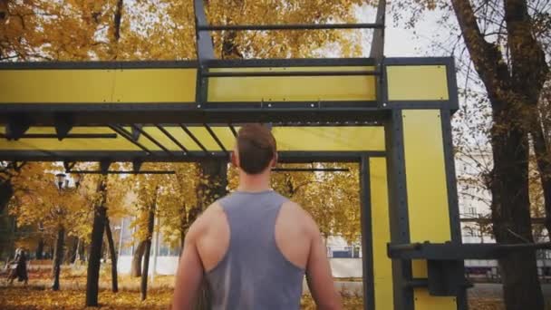 Sexy young man doing pull-ups - Кадры, видео