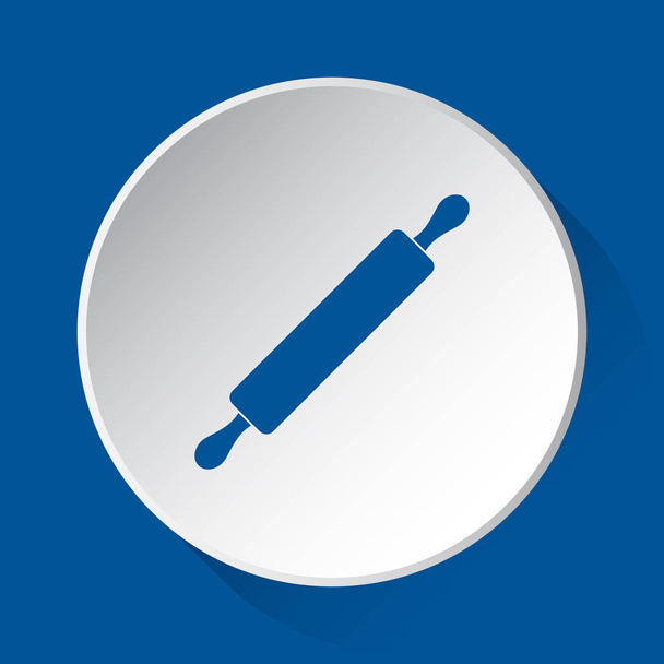 rodillo - icono azul simple en botón blanco con sombra delante de fondo cuadrado azul
 - Vector, Imagen
