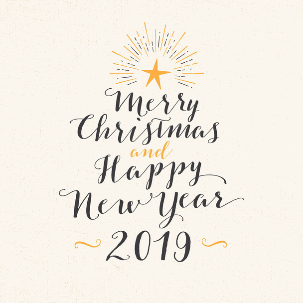 Handmade style greeting card - Merry Christmas and Happy New Year 2019 - Vector EPS10. For your print and web messages : greeting cards, banners, t-shirts. - Vektor, Bild