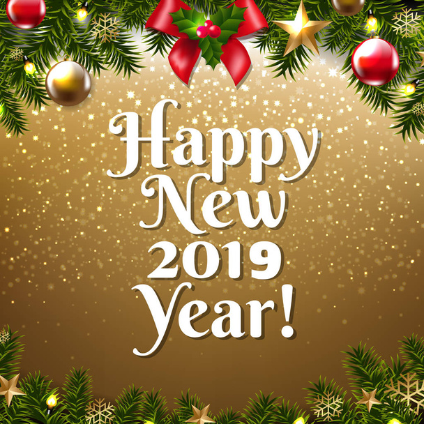 Hyvää uutta vuotta 2019 Golden Juliste, vektori kuvitus
 - Vektori, kuva