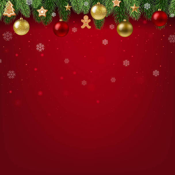 Рождественский фон с украшенной еловой гирляндой, векторная иллюстрация
 - Вектор,изображение