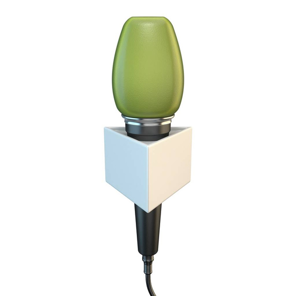 Groene microfoon 3D weergave illustratie geïsoleerd op witte achtergrond - Foto, afbeelding