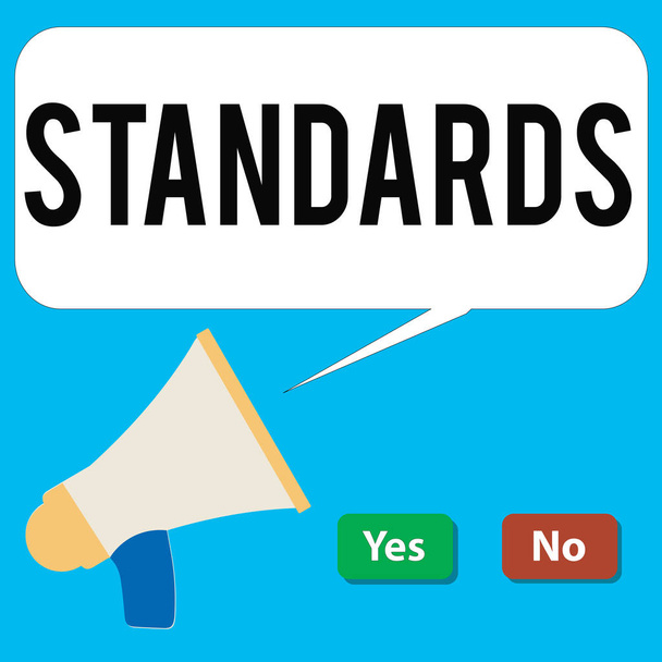 Notiz mit Standards. Business-Foto zeigt Niveau der Qualitätsrichtlinie Maßnahmenbeispiel Modell zu folgen - Foto, Bild