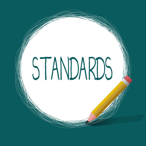 konzeptionelle Handschrift, die Standards zeigt. Business Foto Text Niveau der Qualitätsrichtlinie Maßnahmenbeispiel Modell zu folgen - Foto, Bild