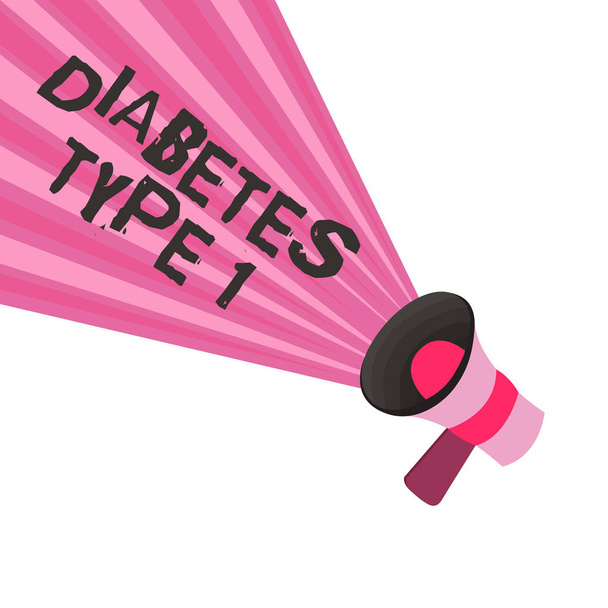 Text znamení ukazující Diabetes typu 1. Konceptuální fotografie podmínka ve kterém slinivky břišní produkovat inzulín malou nebo žádnou - Fotografie, Obrázek