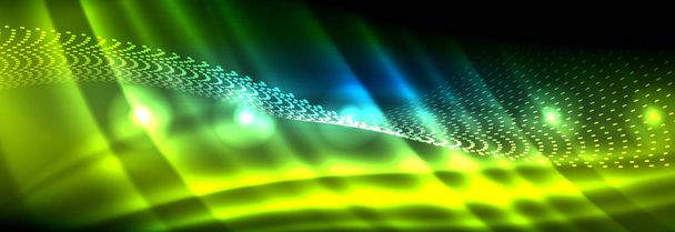 Kapalný neon tekoucí vlny, zářící světlo linky pozadí - Vektor, obrázek
