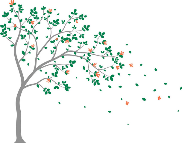 Векторная иллюстрация красивой ветви дерева с птицами и цветочным силуэтом фона для наклейки обоев
 - Вектор,изображение
