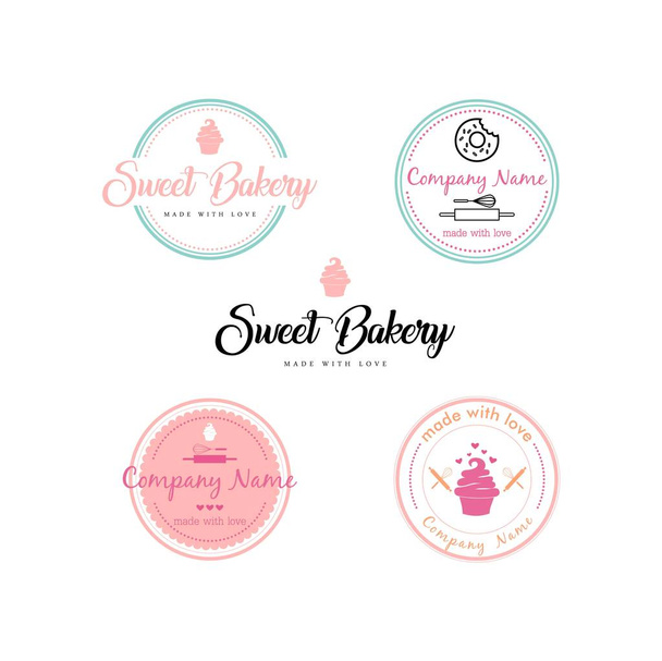 Bakkerij en Dessert Logo, teken, sjabloon, embleem, platte Vector ontwerpset - Vector, afbeelding
