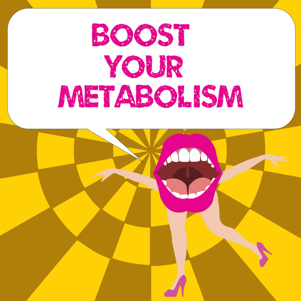 Escritura a mano conceptual que muestra Boost Your Metabolism. Texto de la foto de negocios Aumentar la eficiencia en la quema de grasas corporales
 - Foto, Imagen