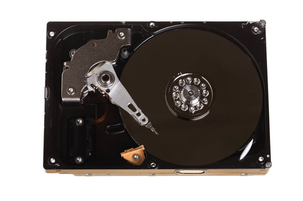 Hard disk drive harde schijf geïsoleerd op een witte achtergrond. Bovenaanzicht - Foto, afbeelding