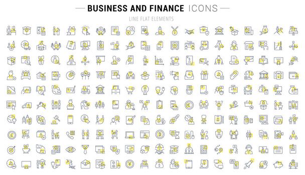 Set of vector line icons and signs with yellow squares of business and finance for excellent concepts. Collection of infographics logos and pictograms. - Vector, Image