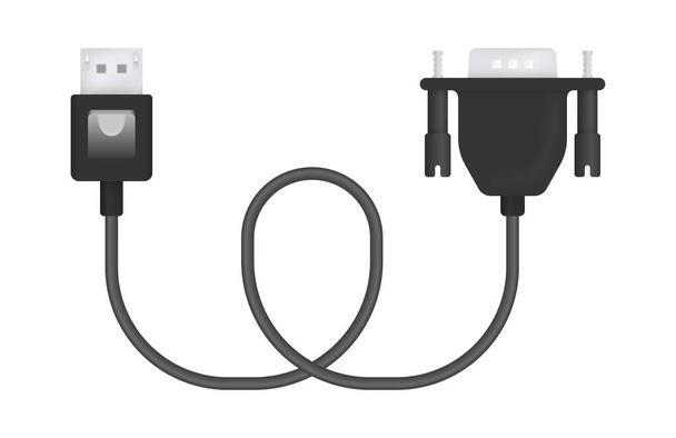 The realistic vector illustration of Display Port to VGA cable. Connector or plug for connecting and charging phones, mobile devices, computers, tv, tablets, and game consoles. - Vector, Image