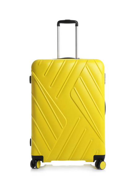 Yellow suitcase for travelling on white background - Photo, Image