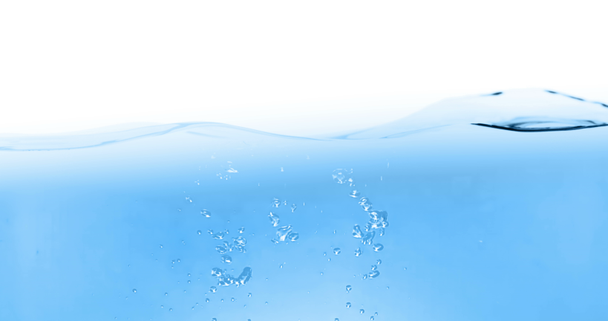 青い白い背景、スローモーションの動き、清潔の概念上のタンクの泡波水と - 映像、動画