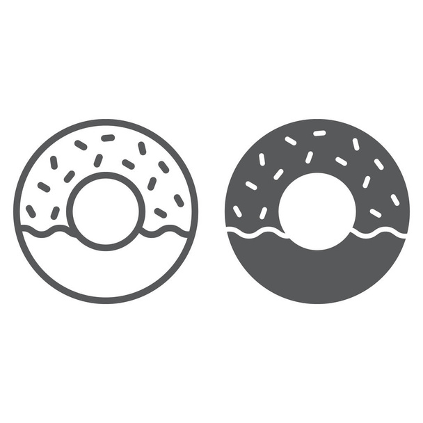 Linha de donut e ícone de glifo, comida e doce, sinal de bolo, gráficos vetoriais, um padrão linear em um fundo branco
. - Vetor, Imagem