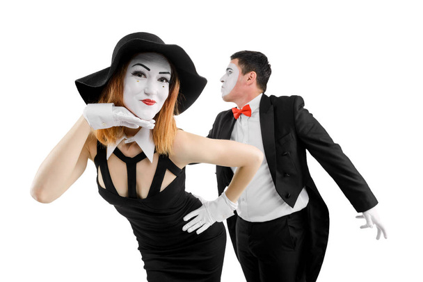 Mime actors duo on white - Photo, image