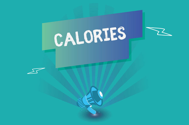 Schreibnotiz mit Kalorien. Business-Foto zeigt Energie, die durch Lebensmittel freigesetzt wird, während sie vom Körper verdaut wird - Foto, Bild