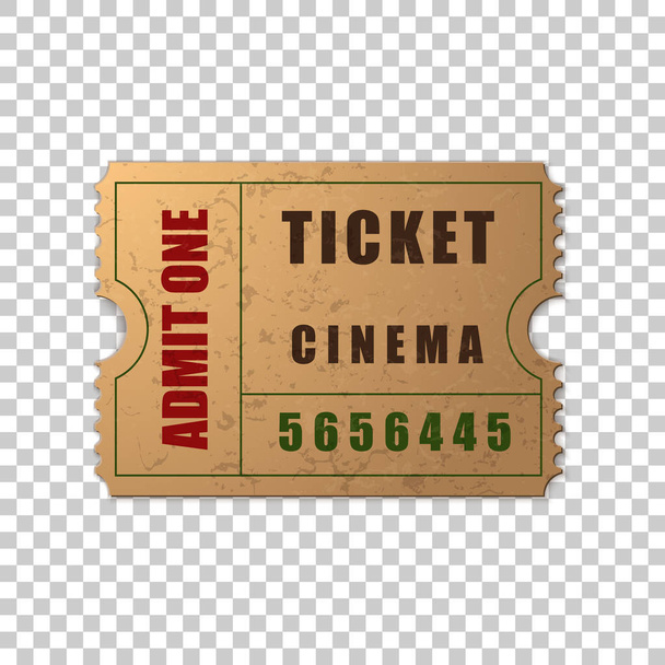 Realistic vintage retro cinema ticket isolated object on transparent background. Cinema, theater, concert, movie, performance, party, event festival ticket template. Admit one. Vector Illustration - Vector, Image