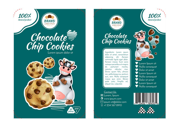 Chocolate chip cookies. Concept labels for packaging design. Realistic Vector Illustration - Vektor, Bild