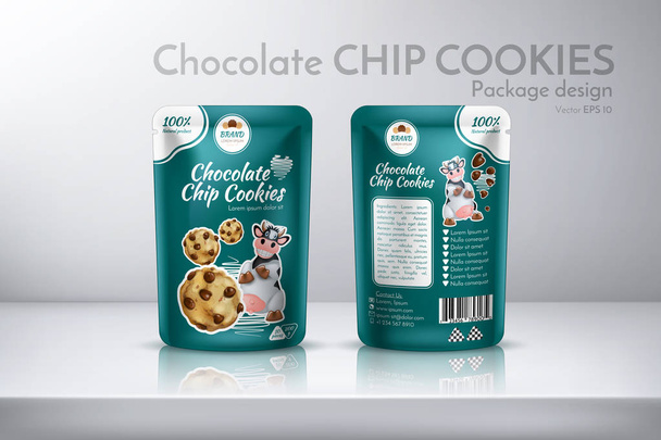 Chocolate chip cookies. Concept for packaging design. Realistic Vector Illustration - Vektor, Bild