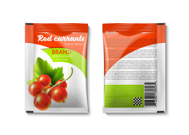 Packaging with red currants for yogurt, cereal, milk, juice, tea. Realistic Vector Illustration - Vecteur, image