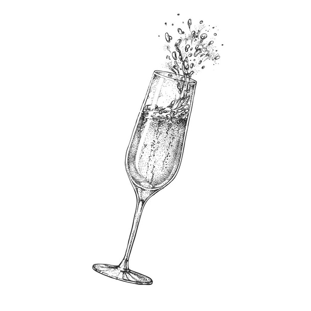 Illustrazione vettoriale di disegno a mano bicchiere di champagne con spruzzi
 - Vettoriali, immagini